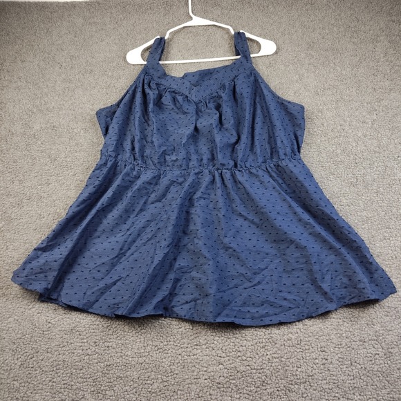 Lane Bryant Tops - Lane Bryant Tank Top Sz 20 Womens Clip Dot Empire Waist Peplum Navy Blue EUC